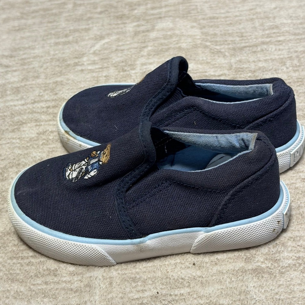 Polo Ralph Lauren Toddler Slip On Shoes Bear Navy Canvas Size 7 - Picture 2 of 6